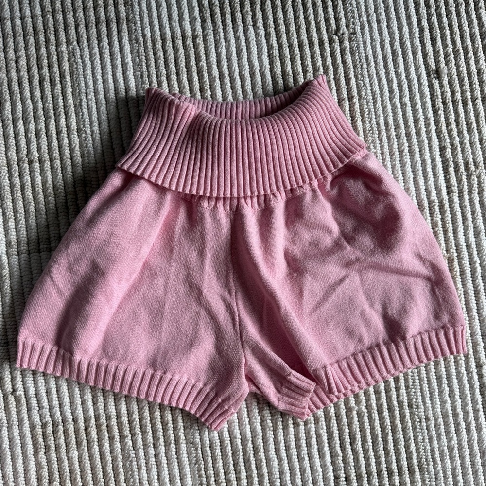 Pink Knit High-Waisted Shorts
